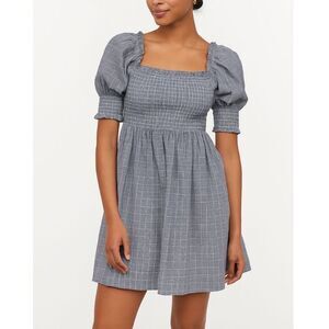 Hill House Athena Nap Dress Women’s Small Thai Check Plaid Cotton Mini‎ Smocked